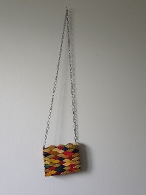 Retro Brazilian Style Wooden Tile Shoulder Bag Multicolor Diamond Woven
